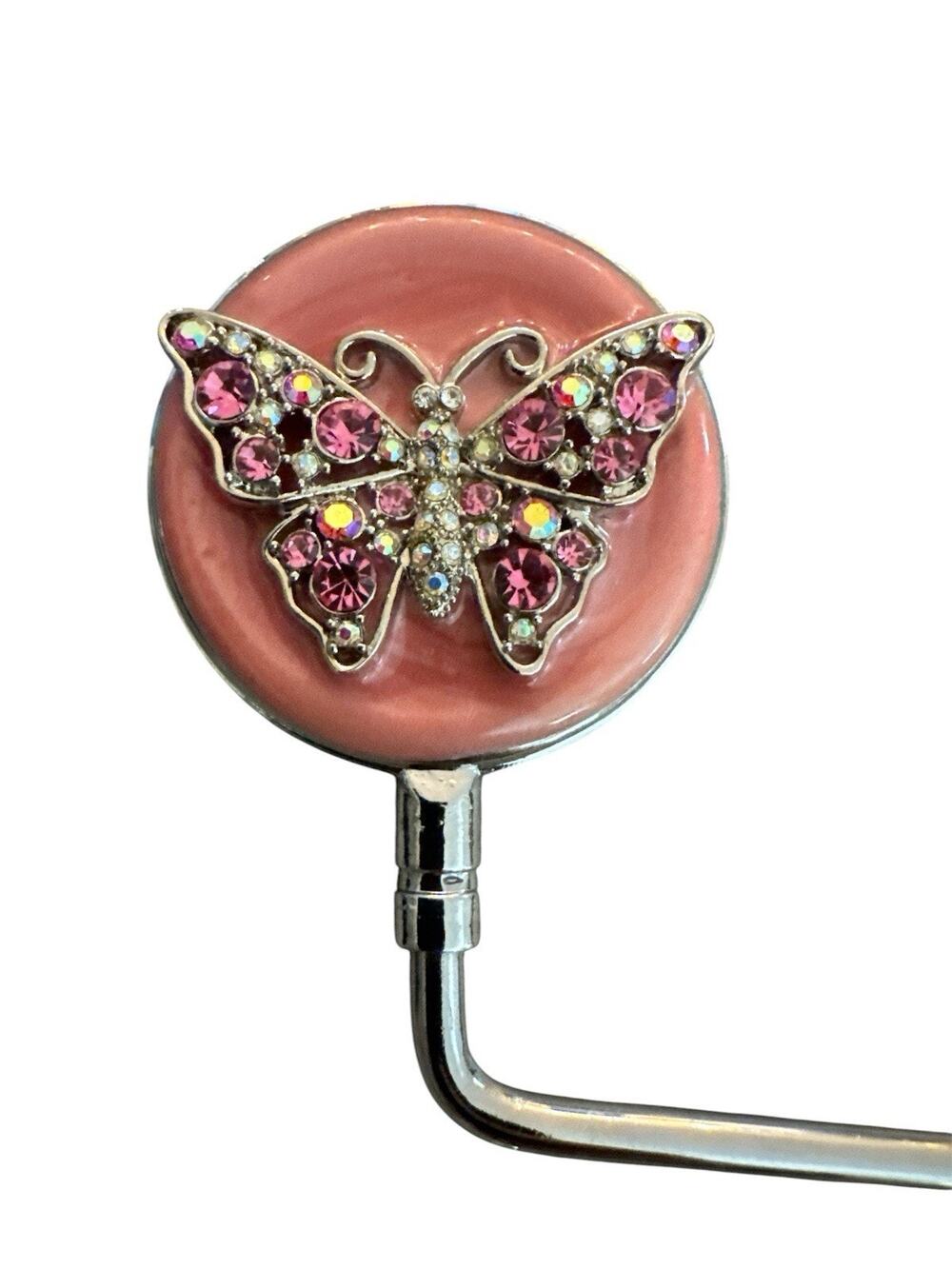 SPRING STREET PINK CRYSTAL BUTTERFLY HANDBAG HOLDER PURSE HOOK NEW